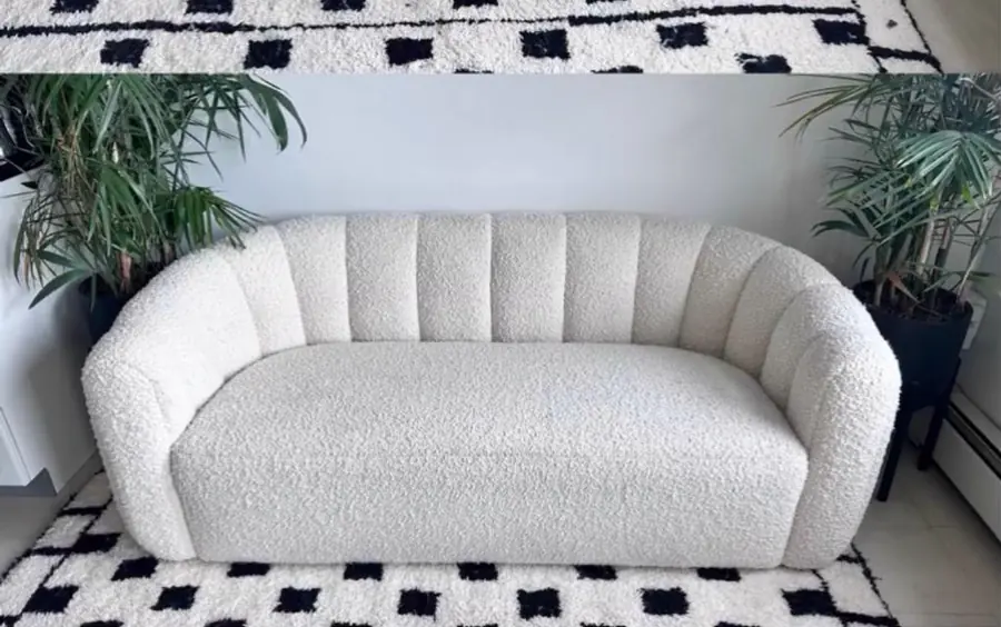 After cleaning: textured white loveseat