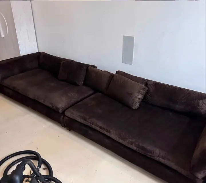 After cleaning: brown velvet sectional