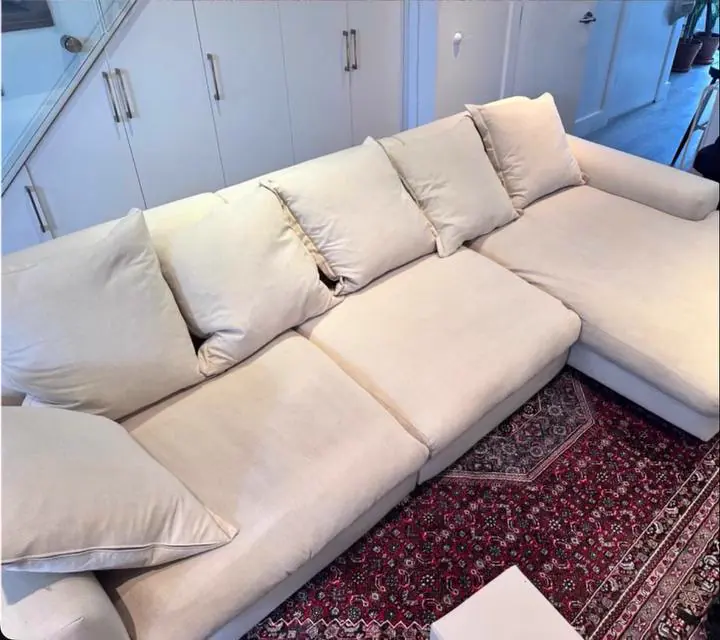 After cleaning: cream chaise sectional