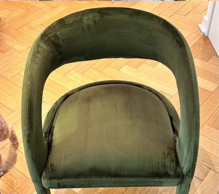 After cleaning: green velvet chair