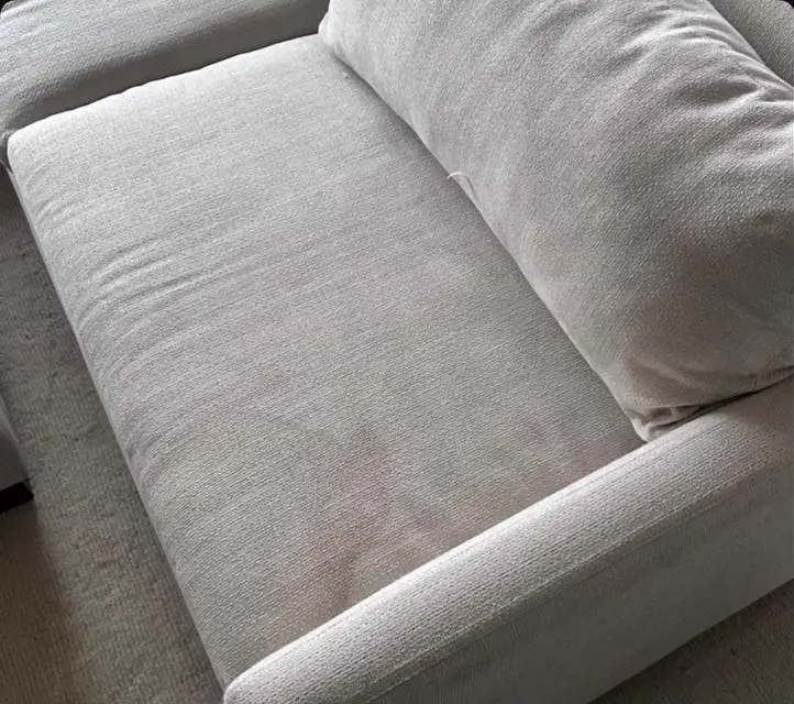 Before cleaning: light linen-look loveseat
